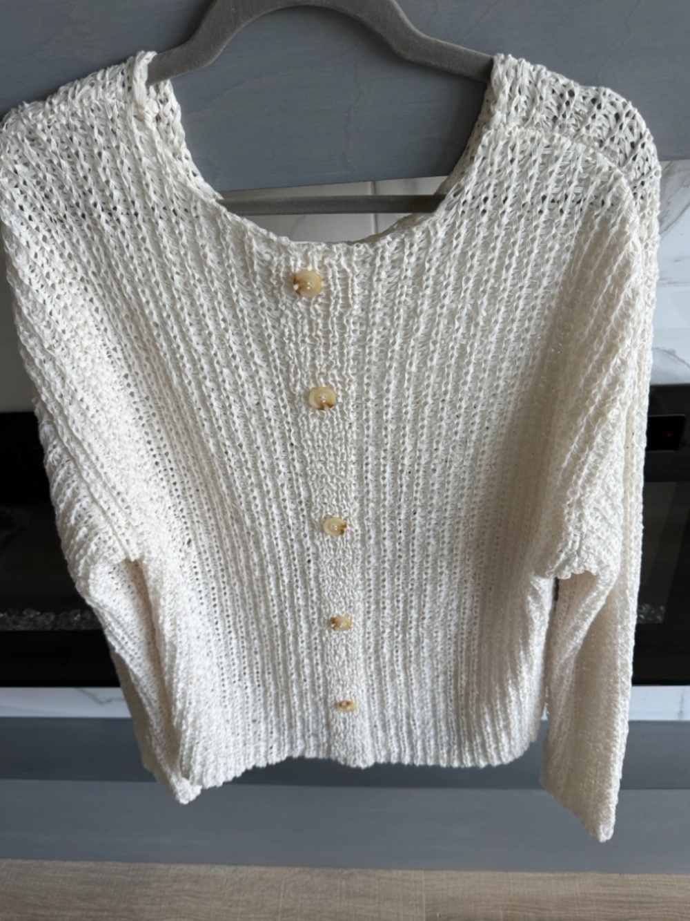 Cream Button-Front Knit Sweater